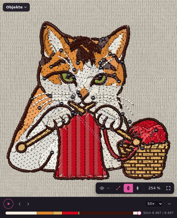 The cat with realistic threads on a knit texture