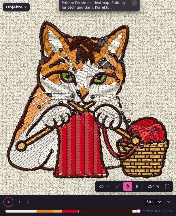 The cat with realistic threads on a leather texture